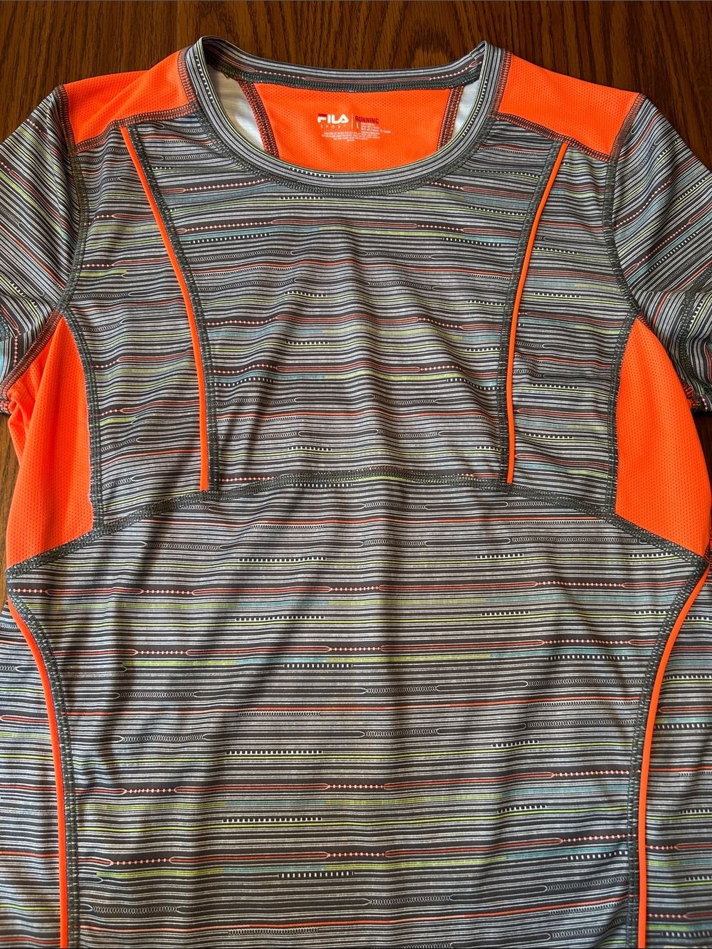 FILA Gray Striped Short-Sleeve Active Tee with Orange Panels